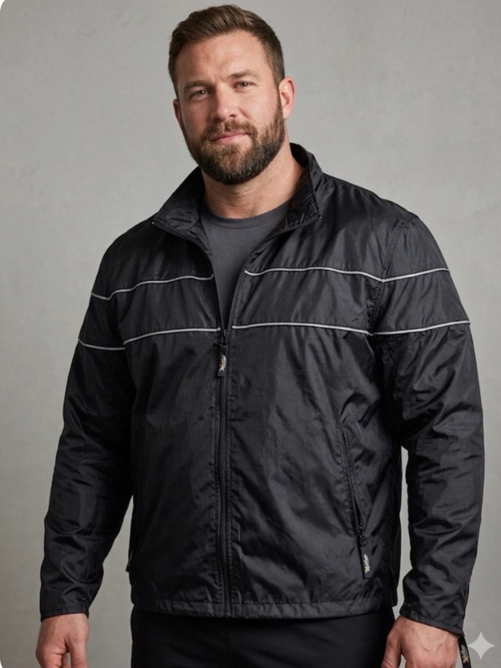 Men's Black XXL Windbreaker motorcycle Jacket with Reflective Trim with pads